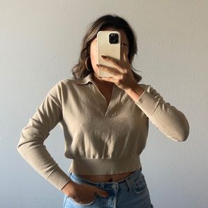 Tan Cropped Polo